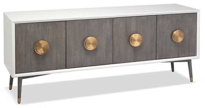 Modern Credenza Two Tone, Gold Knobs, Gold Legs