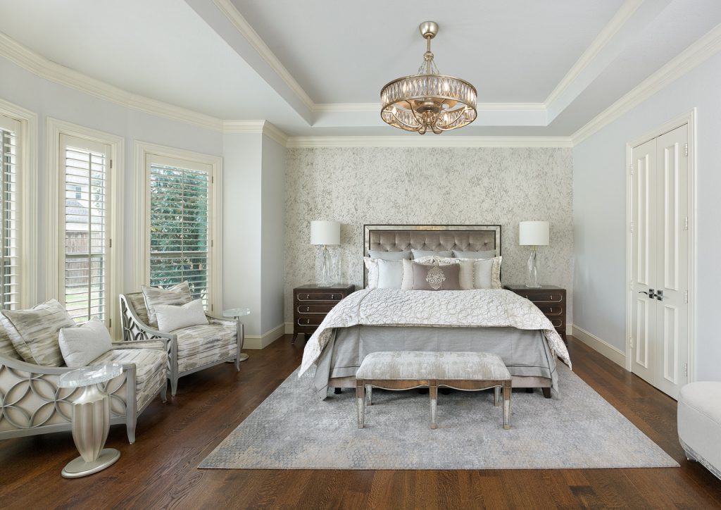 Dallas TX glam master bedroom Nicole Arnold Interiors, real estate staging