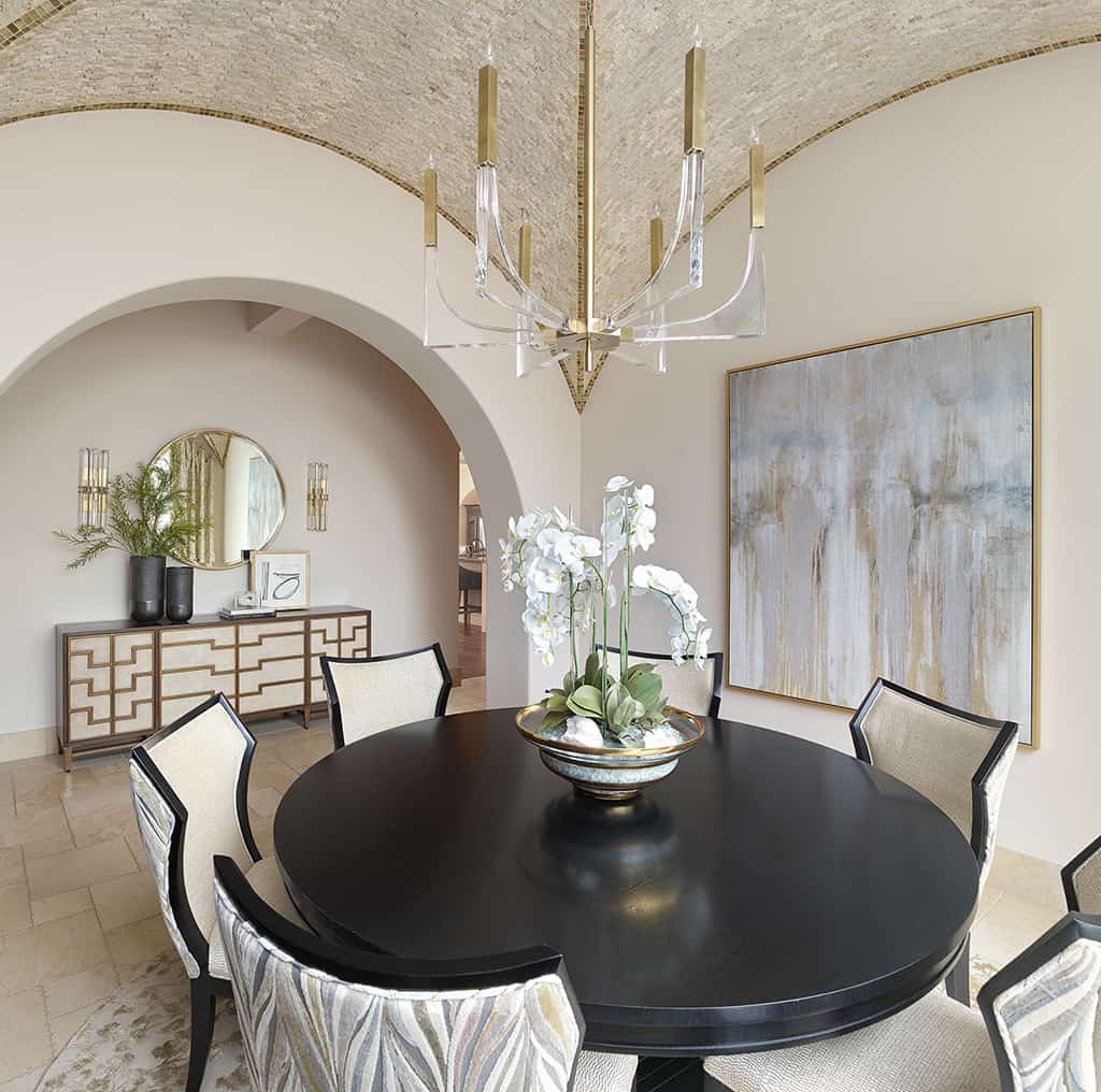 interior design of a transitional and modern style of dining room